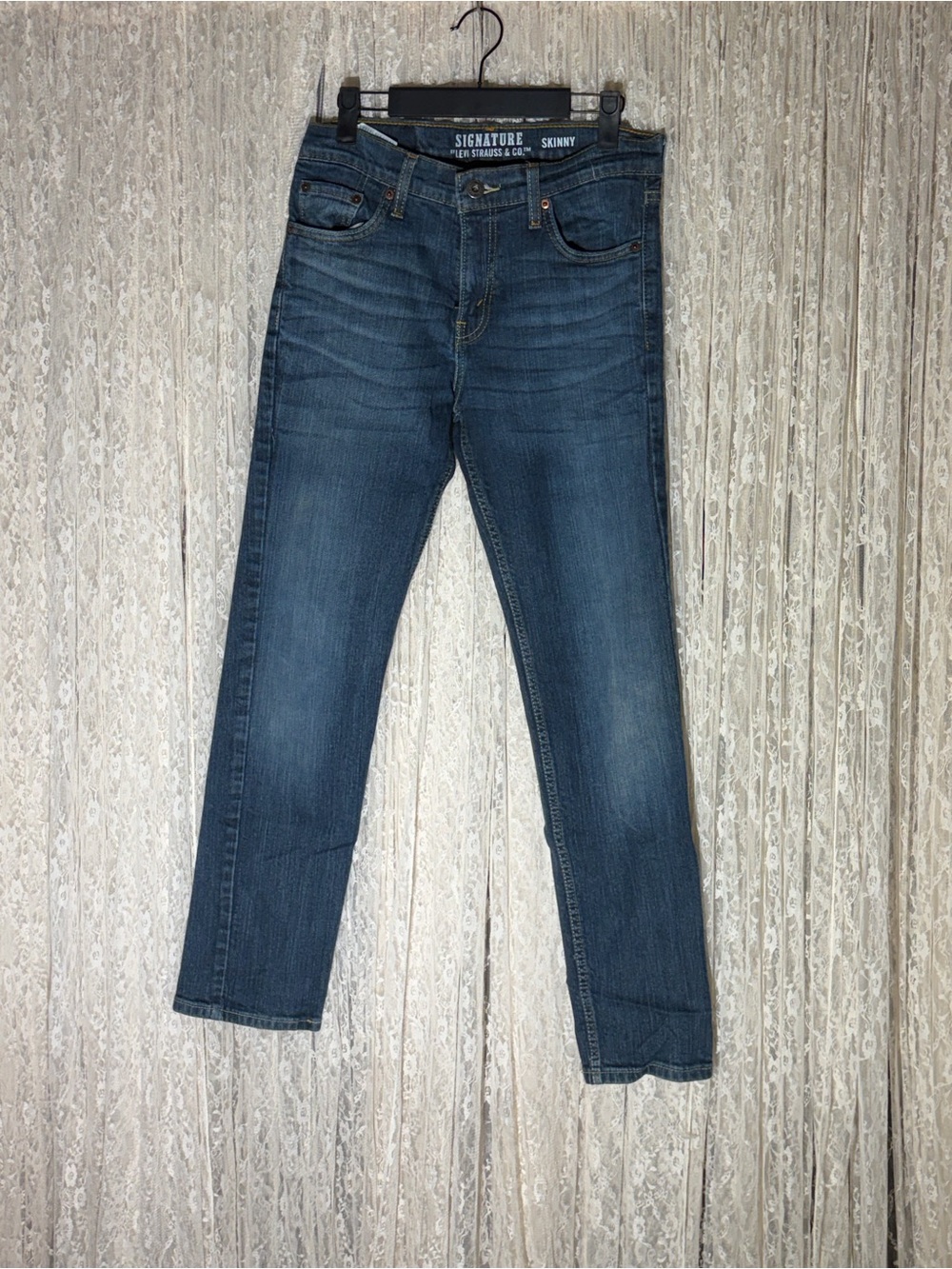 Signature Slim Fit Men’s Mid Blue Skinny Jeans